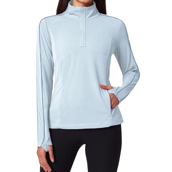 Mondetta Tops - Mondetta Ladies' Quarter-Zip Pullover, Zippered Pockets, Light Blue, Small NWT